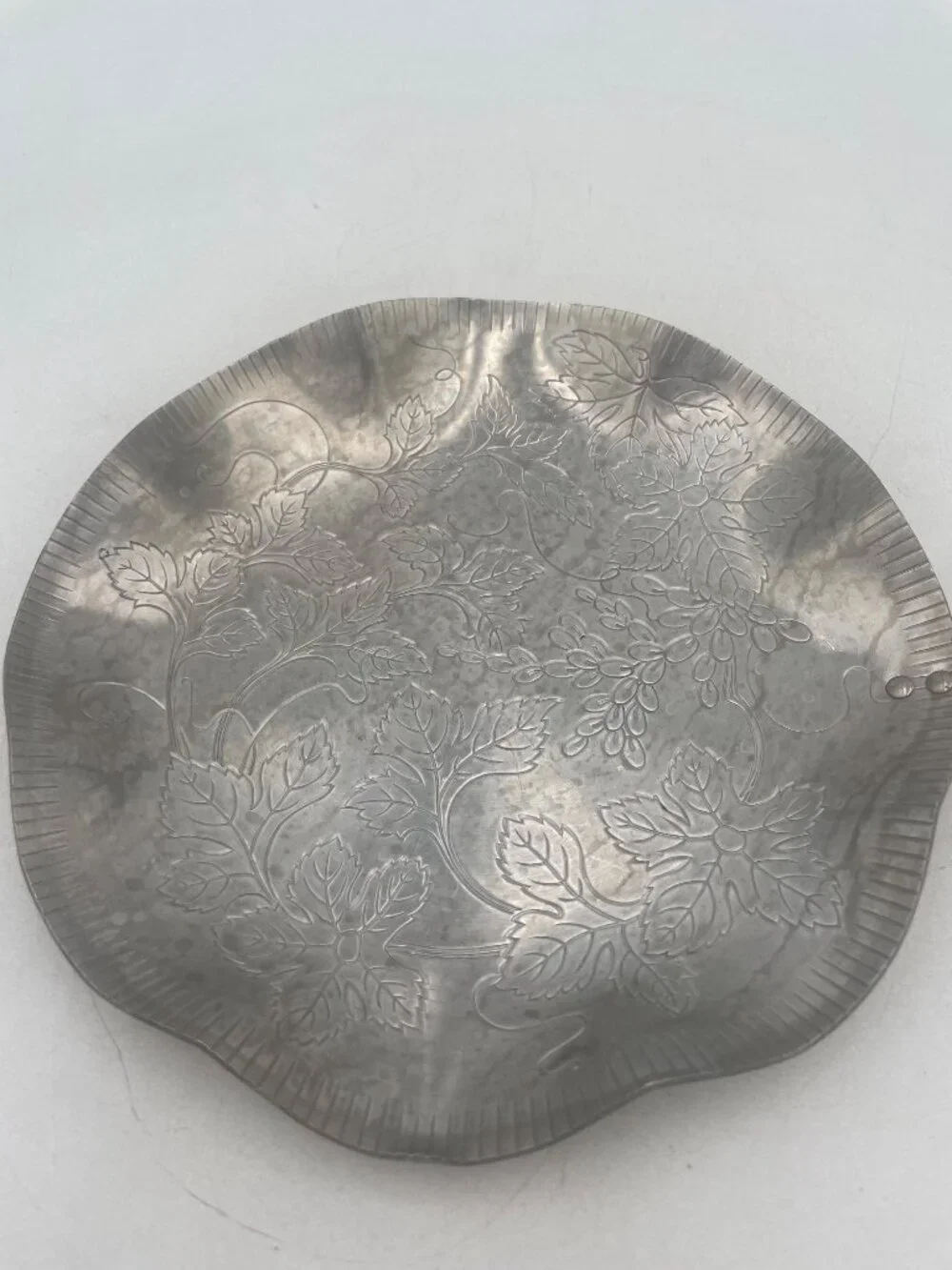 Handcrafted Aluminum Floral Etched Serving Tray With Handle  Decorative